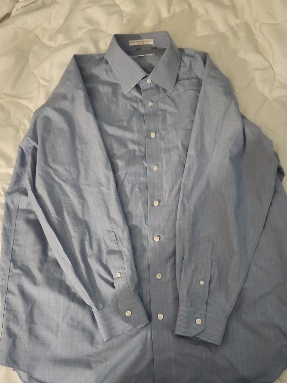 Paul Fredrick Light Blue Glen Plaid Dress Shirt 17.5 - 33